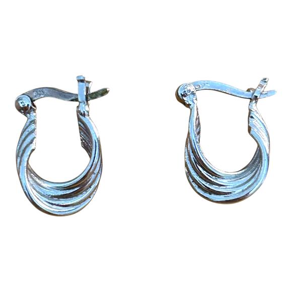 Sterling Silver 925 Twisted Hoop Earrings Hinged Back - Picture 2 of 7